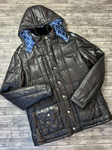 Куртка удлинённая кожаная со вставками из натуральной кожи крокодила Stefano Ricci LUX-80412